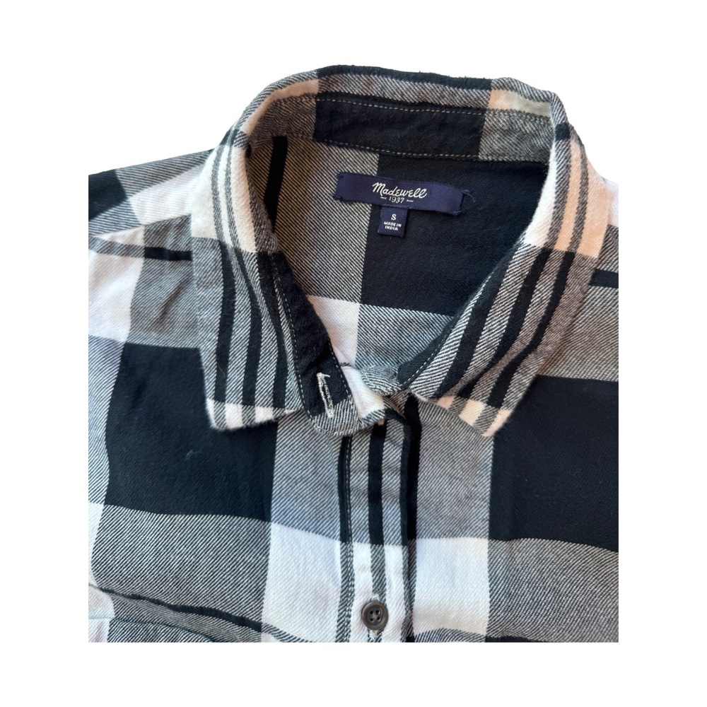 Madewell Black White Plaid Flannel Button Down Shirt Small S Oversized Relaxed - Picture 6 of 7